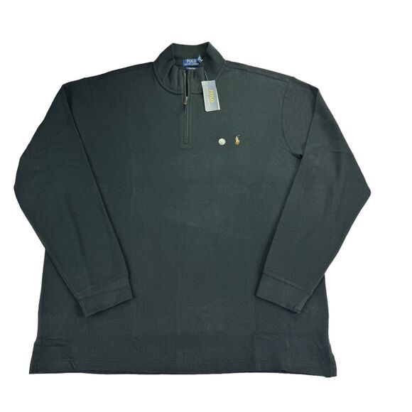 Polo Ralph Lauren Mens Big & Tall Estate Rib 1/4-Zip Pullover Sweater Black 2XLT